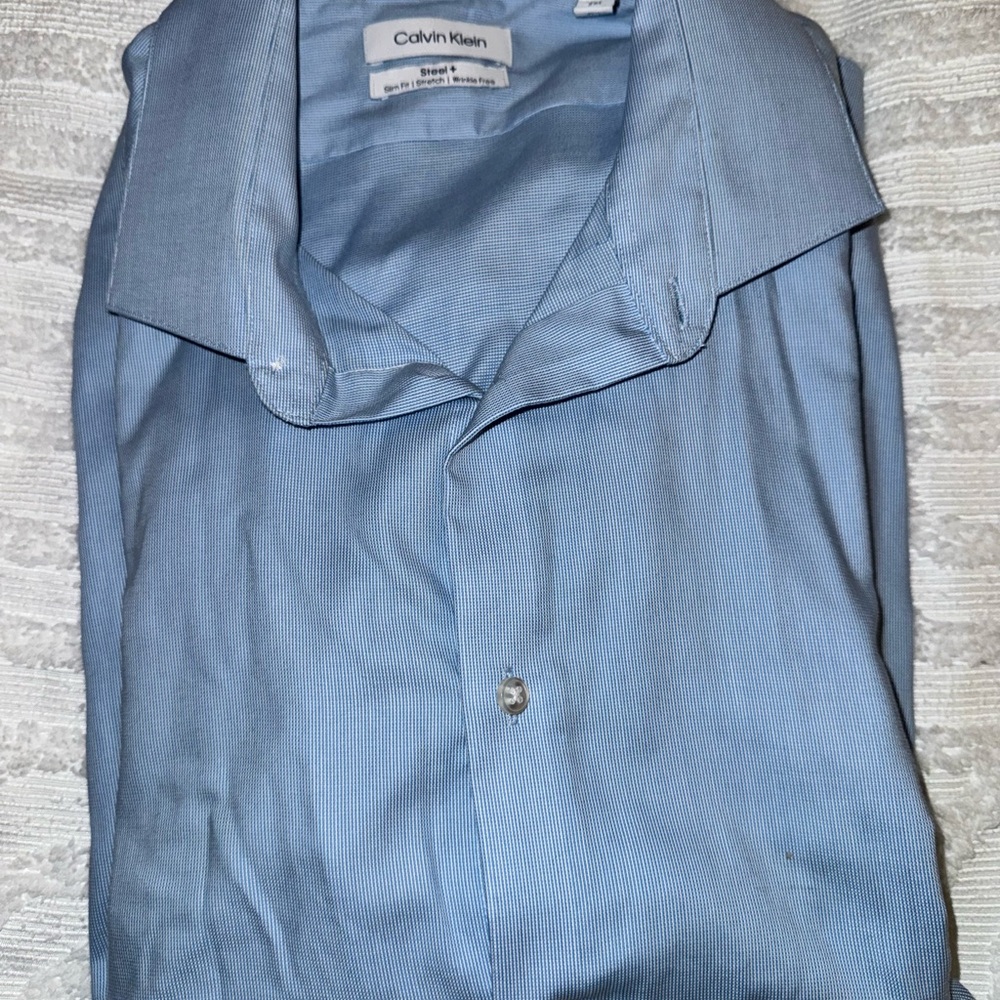Calvin Klein Men's Sky Blue Dress Shirt Steel+ 18 Collar 2XL